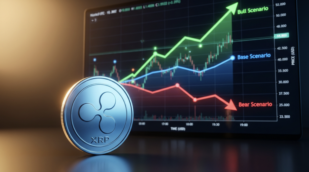 XRP price prediction chart showing bull, base, and bear scenarios